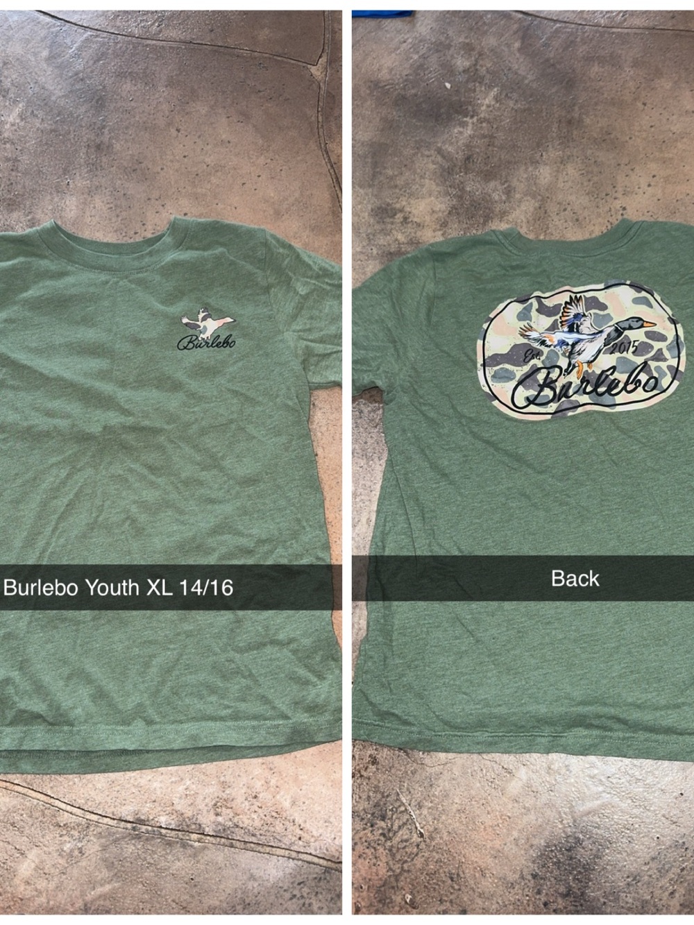BURLEBO Green Short-Sleeve Graphic Tee with Camouflage Back Art
